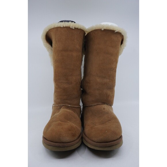 UGG Australia Bailey Bow Tall Triple Chestnut Suede Fur Boots Womens Sz 10 Read - Picture 2 of 8